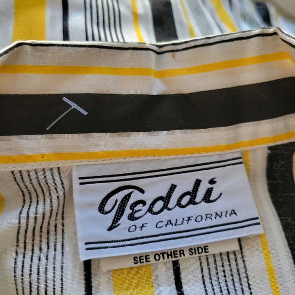 Vintage Striped Tunic Blouse / Button Down / Yellow/Black/White / Sz 10 - Picture 6 of 9